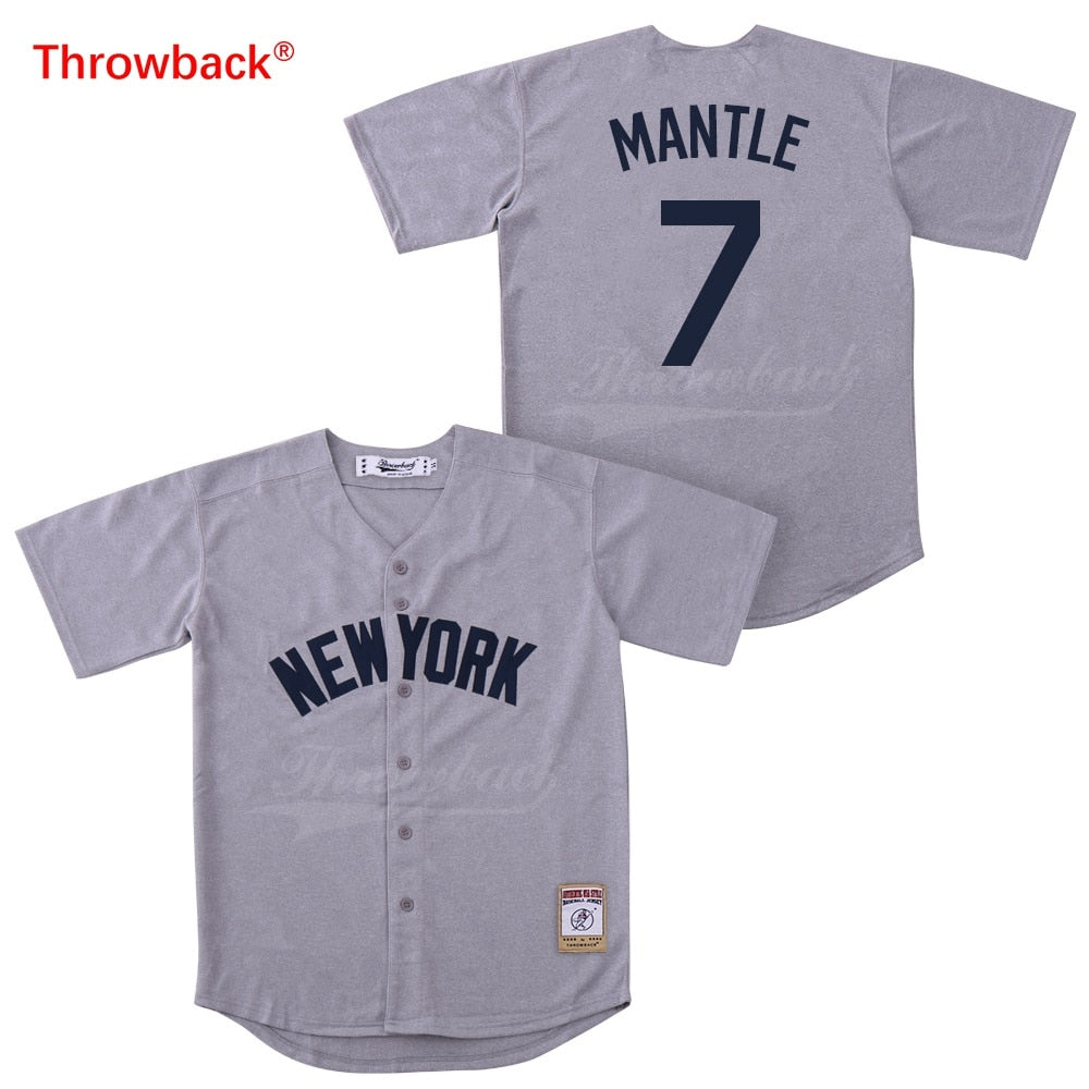 Throwback Baseball New York Jersey Mantle Jerseys Gray